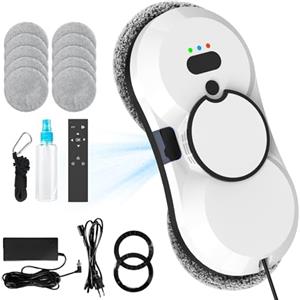 Oamger Robot Lavavetri 5600Pa, Lavavetri Elettrico per Finestre con Telecomando e Sistema di Rilevamento dei Bordi, Pulitore Automatico per Finestre Interne ed Esterne, 10 Panni (Bianco)