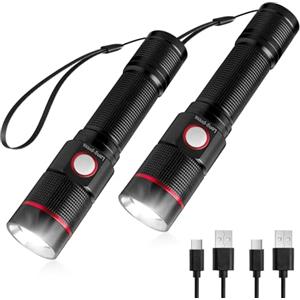 Lepro Torcia LED Ricaricabile,Torcia LED Potente Professionale,Super Luminoso Zoomabile,5 Modalità di Illuminazione Torcia Militare per Campeggio/Emergenza/Interruzione di Corrente/Bambini 2 pezzi