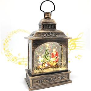 Marsyu Globi di Neve Musicali di Natale,Lanterne di Natale Scintillanti Rotanti Alimentate a Batteria USB e 3AA con Timer e proiettore,Decorazioni Natalizie Vintage Regali per la Casa (Scena di Babbo Natale)