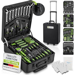 Juskys Valigetta degli Attrezzi - 1200 Pezzi, Cassetta degli Attrezzi Completa con Ruote, Trolley Portautensili