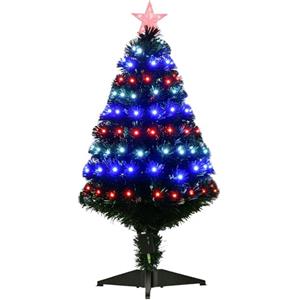 HOMCOM Albero di Natale Artificiale 90cm in Plastica con 90 Luci LED e Fibre Ottiche, 90 Rami e Base Pieghevole, Verde