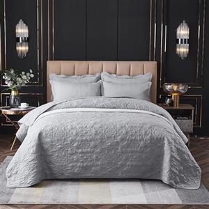 OKYUK Set di biancheria da letto matrimoniale, 3 pezzi, con copriletto trapuntato, oversize, in microfibra leggera, con federe, reversibile, stampato, per tutte le stagioni, 220 x 240 cm (grigio