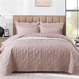 OKYUK Set di biancheria da letto matrimoniale, 3 pezzi, con copriletto trapuntato, oversize, in microfibra leggera, con federe, reversibile, stampato, per tutte le stagioni, 220 x 240 cm (sabbia