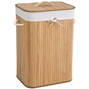tectake® Cesto Portabiancheria, Sacco Rimovibile Lavabile, Porta Panni Sporchi Salvaspazio, Cestino Bagno, Cesto Biancheria Sporca, Grande Capienza, Design Pratico, Bambù - 72 L - Beige