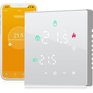 BEOK CONTROLS Beok Termostato Programmabile WiFi Smart, APP Tuya, Termostato per Riscaldamento Dell'acqua Con Touch Screen LCD Digitale, 3A TGW60W-WIFI-WP Bianco