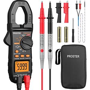 Proster Pinza Amperometrica Digitale Professionale TRMS 6000count 800A Pinza Amperometrica AC DC con Alligator Clip con Tensione NCV Continuità Capacità Resistenza Diodo di Frequenza LPF LOZ Test