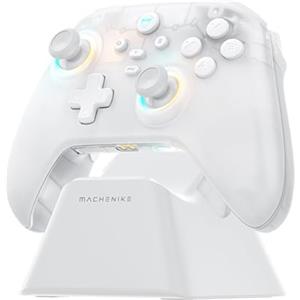 Machenike G3V2PE Controller Bluetooth per PC/Switch/iOS/Android - Joystick e Grilletti a Effetto Hall, RGB, Pulsanti Rimappabili, Batteria da 1000mAh con Dock di Ricarica 1000Hz Respuesta, Bianco