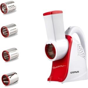 G3 Ferrari G20133 Parmino Chef Grattugia e Affettaverdure Elettrico, 240 W, 4 rulli INOX di taglio intercambiabili, Comoda maniglia, Completamente smontabile, Plastica, Bianco/Rosso