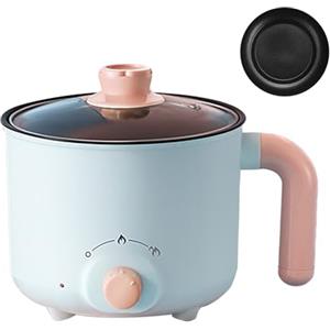 HERCHR Pentola Elettrica, Pentola Elettrica con Vaporiera Pentola Per Ramen Pentola Rapida Per Noodles Mini Fornello Elettrico Antiaderente Per Pasta All'Uovo, Zuppa, Porridge(Silver inner liner)