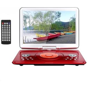 YOOHOO Lettore DVD portatile con schermo LCD da 16,9 Lettore DVD da viaggio per bambini Adattatore per auto ricaricabile Supporto Scheda SD USB AV IN/OUT Telecomando Rosso