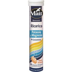 Matt Benessere Ricarica Potassio & Magnesio - Integratore Alimentare in Compresse Effervescenti Gusto Arancia, 20 Compresse