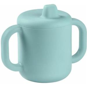 BÉABA 2 in 1 Tazza/Biberon da Allenamento, Vetro, Copertura in Silicone, Forte, Sano, 100% Impermeabile, Maniglie Rimovibili, 210ml, Blu Vento