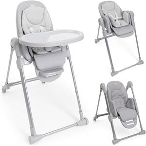 Chicco Polly Armonia Seggiolone Evolutivo Pappa per Bambini da 0 Mesi a 40 kg, Sedia Evolutiva, Seggiolone Reclinabile a Sdraietta con Altezza e Poggiapiedi Regolabili,4 Ruote,Compatto,Grigio Chiaro