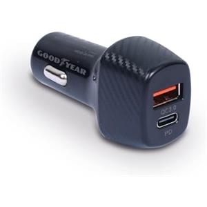 Goodyear Caricatore con 1 USB-C PD20W e Q.C 3.0, Ricarica Veloce Cellulare, Presa Accendisigari per Auto 2 Porte