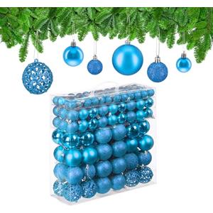 Relaxdays Set da 150 Palline di Natale, Addobbi Natalizi, Opache, Lucide, Glitterate, ∅ 3,4 e 6 cm, Deco, Blu Petrolio
