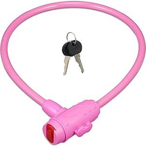 Relaxdays Lucchetto per Bici da Bambino, Catenaccio per E-Bike con 2 Chiavi, Cavo Antifurto, Lunghezza: 70 cm, Rosa