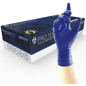 UNIGLOVES PRO.TeCT HD Guanti monouso in lattice - Guanti monouso, multiuso, senza polvere con polsino esteso - Scatola da 50 guanti, Blu Scuro, Medium (GA0013)