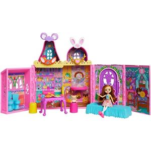 Enchantimals - Casetta dell'amicizia, casa delle bambole con mobili, 1 bambola e amico degli animali domestici, giocattolo con 7 aree giochi e 24 accessori, HXL53