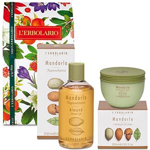 Natsabe L' Erbolario - Confezione Regalo MANDORLA Duo CORPO - in Scatola Originale Decorata - 1 Bagnoschiuma 250 ml + 1 Crema Corpo 300 ml