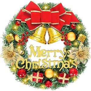 CIRULLI Ghirlanda natalizia,Ghirlanda natalizia con luci, ornamento ghirlandas natalizsia finta da 30 cm,Decorazione ghirlandas per Natale,ghirlanda di abete per porta d'ingresso