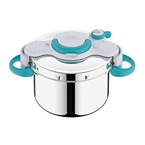 Seb Clipsominut'easy+, pentola a pressione in acciaio inossidabile 7,5 L+, libro 100 ricette, pentola a pressione a induzione, manici pieghevoli, facile da usare, prodotta in Francia P4904816, acciaio inossidabile
