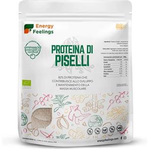 Energy Feelings Proteine di Piselli in Polvere BIO 500g | 82% Proteine Vegetali | Proteine Vegane Massa Muscolare e Dimagrire | Senza Zuccheri Aggiunti, Lattosio né Glutine