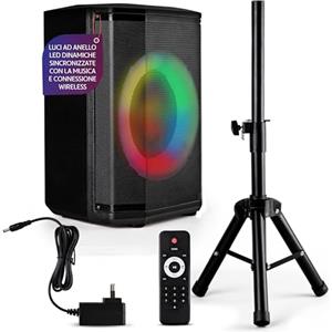 Pyle Cassa Bluetooth Potente, Altoparlante Bluetooth Portatile, Cassa Audio, Speaker, Woofer 20 cm, 120 Watt, Luci Colorate, TWS, Microfono, USB/Micro SD/FM, Tripod, Uso Interno/Esterno