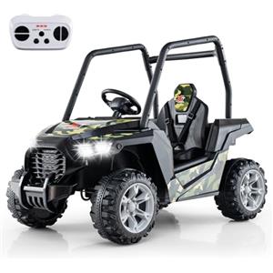 COSTWAY 24V Macchina Elettrica per Bambini, UTV Elettrico con Telecomando Cintura di Sicurezza a 3 Punti, 3 Velocità 2,5-4,5 km/h, Partenza Lenta, Veicolo per Bambini di 3-8 Anni (Nero+verde)