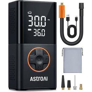 AstroAI Compressore Aria Portatile, Mini Compressore Portatile Auto, Pompa d'Aria per Bicicletta, Gonfiatore per Ruote Auto con Luce LED e Batteria Ricaricabile da 4000 mAh, Motociclette, Palloni