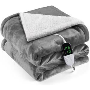 OneAmg Coperta Termica Elettrica,133x155cm 6 Livelli di Riscaldamento,Timer 10H,Spegnimento Automatico Della Coperta Elettrica -con Telecomando Digitale,Lavabile in Lavatrice,Plaid Riscaldabile Grigio