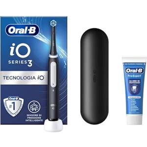 Oral-B Spazzolino Elettrico Ricaricabile iO 3 Nero, 1 Spazzolino Elettrico, 1 Testina Di Ricambio, Custodia Da Viaggio + Dentifricio Oral-B Pro Expert, Pulizia Denti Efficace