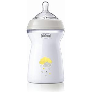 Chicco Natural Feeling Biberon Anticolica 6 Mesi + da 330 ml, Biberon con Tettarella in Silicone Morbida e Flessibile, Adatto per Allattamento Misto, Flusso Veloce, Colore Neutro