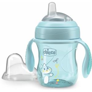 Chicco Transition Cup Bicchiere Antigoccia per Bambini 200ml, 1 Tazza Biberon 4+ Mesi per Imparare a Bere, con Beccuccio Ergonomico in Silicone, Doppia Valvola Anticolica, senza BPA - Azzurro