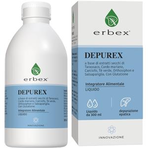 Erbex Depurex Liquido 300 ml - Integratore Alimentare con Tarassaco, Cardo Mariano, Carciofo e Glutatione per la Funzione Digestiva e Epatica