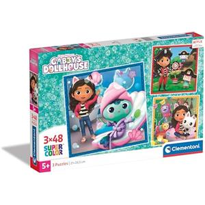 Clementoni - 25300 - Supercolor Puzzle - Gabby's Dollhouse - 3x48 Pezzi (Include 3 Puzzle Da 48 Pezzi) - Puzzle Bambini 5 Anni, Puzzle Cartoni Animati, Made In Italy