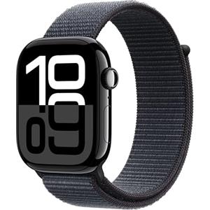 Apple Watch Series 10 GPS + Cellular 46 mm Smartwatch con cassa in alluminio Jet Black e Sport Loop Inchiostro - One Size. Fitness tracker, app ECG, display Retina always-on, resistente all'acqua