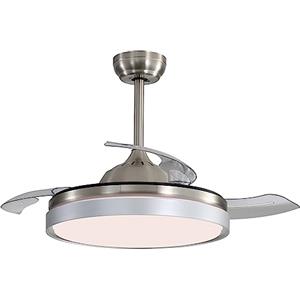 KPUY Ventilatore da soffitto con luce e telecomando, ventilatore a pale invisibili in ABS, luce a LED dimmerabile a 3 colori, motore silenzioso reversibile a 6 velocità DC