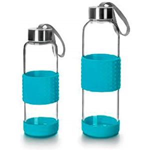 IBILI Borraccia in vetro sky 500 ml azzurra, in borosilicato, riutilizzabile, protezione antiurto