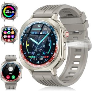 Soudorv Smartwatch Uomo Donna,1.43" AMOLED Orologio Fitness con Chiamate Bluetooth,130+ Sportive Fitness Tracker LED Torcia/Contapassi/Sonno/Cardiofrequenzimetro, IP68 Impermeabile Smart Watch per Android iOS