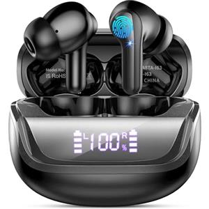 Nerunsa Cuffie Bluetooth, Auricolari Bluetooth 5.4 con 4 HD Mic, Cuffie Wireless In Ear Stereo HiFi, 45 Ore Cuffiette Bluetooth con LED Display, ENC Cancellazione Rumore, IP7 Impermeabili, Touch Control