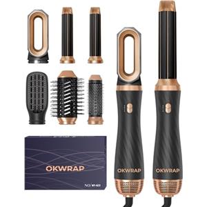 OKWRAP Set di styler per capelli, 6 in 1, con spazzola rotonda ad aria calda, spazzola termica Airflow, ferro arricciacapelli automatico, volume spazzola per asciugacapelli, per lisciare, asciugare
