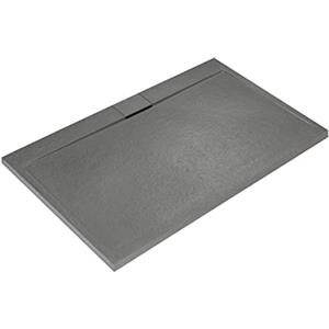 Ideal Standard - Ultra Flat S i.life, Piatto doccia rettangolare 180x80 in resina, Piletta di scarico lato lungo, Finitura opaca effetto pietra, Grigio cemento
