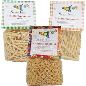 Sicilia Bedda - Pasta Siciliana Trafilata in Bronzo - Busiate Siciliane e Anelletti alla Palermitana - 3 Confezioni da 500 Gr. (Tris Pasta - Bus. Lunga / Bus Corta / Anelletti)