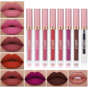 QiBest Set di 7 rossetti liquidi opachi e 1 set di trucco per labbra, pigmentato, impermeabile, per Halloween, regalo di San Valentino, kit per labbra in velluto a lunga durata, per adolescenti e