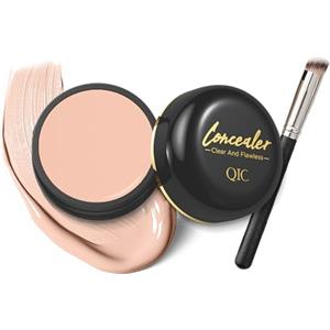 QIC Correttore Coprente Impermeabile con Pennello, Alta Coprenza Correttore in Crema, Lunga Tenuta, Facile da Sfumare, Per Occhiaie e Imperfezioni, Cruelty-Free (130 Light)