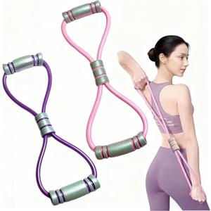 HREDZEO Set da 2 Fasce di Resistenza a Forma di 8 con Maniglie Antiscivolo, Figura 8 Fascia Elastiche per Allenamento Braccia, Spalle, Schiena, Gambe e Glutei - per Fitness, Yoga, Palestra e Casa (Rosa e Viol