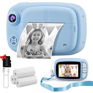 Misilmp Fotocamera istantanea per bambini, fotocamera digitale da 3,5 pollici, fotocamera istantanea per bambini, registrazione foto e video 1080p con scheda SD da 32 GB, 4 rotoli di carta stampata