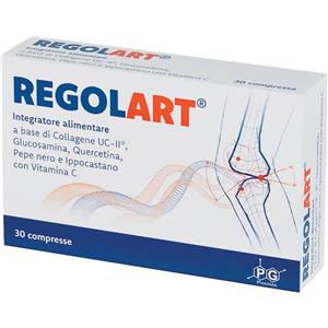 PG PHARMA Regolart - Integratore per articolazioni con Collagene non denaturato, Glucosamina, Quercetina, Pepe nero, Ippocastano e Vitamina C - 30 Compresse da 1100 mg