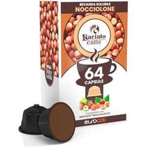 Baciato Caffè 64 Capsule Caffè Gusto Nocciolone Compatibile con Nescafé Dolcegusto Aromatizzato alla Nocciola per Baciato Caffè Linea Dolce Gusto