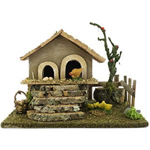 Ferrari & Arrighetti Pollaio con Aia per Presepe, Casetta con Galline per Presepe Tradizionale, Legno e Resina, 15x19x14 Cm